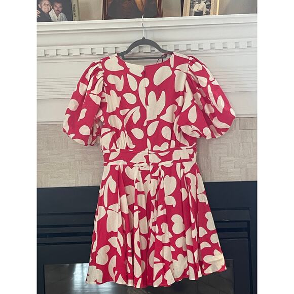 House of Harlow 1960 Plunge V Neck Puff Sleeve Linen Blend Twirl Dress sz 8 NWT - Picture 6 of 7